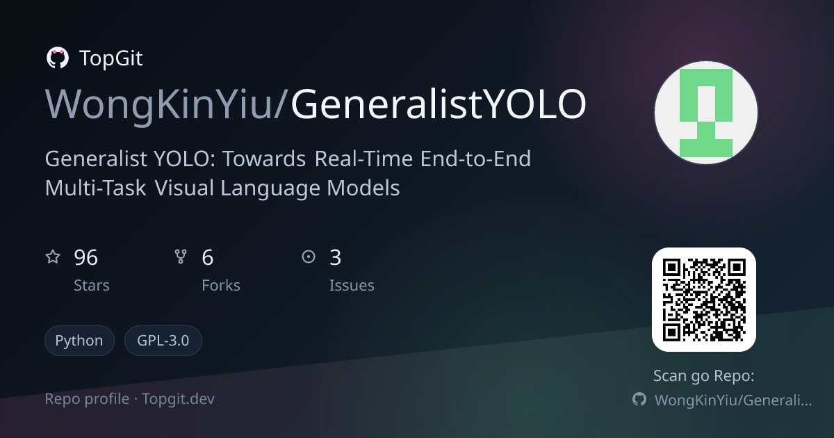 TopGit repo profile image for WongKinYiu/GeneralistYOLO