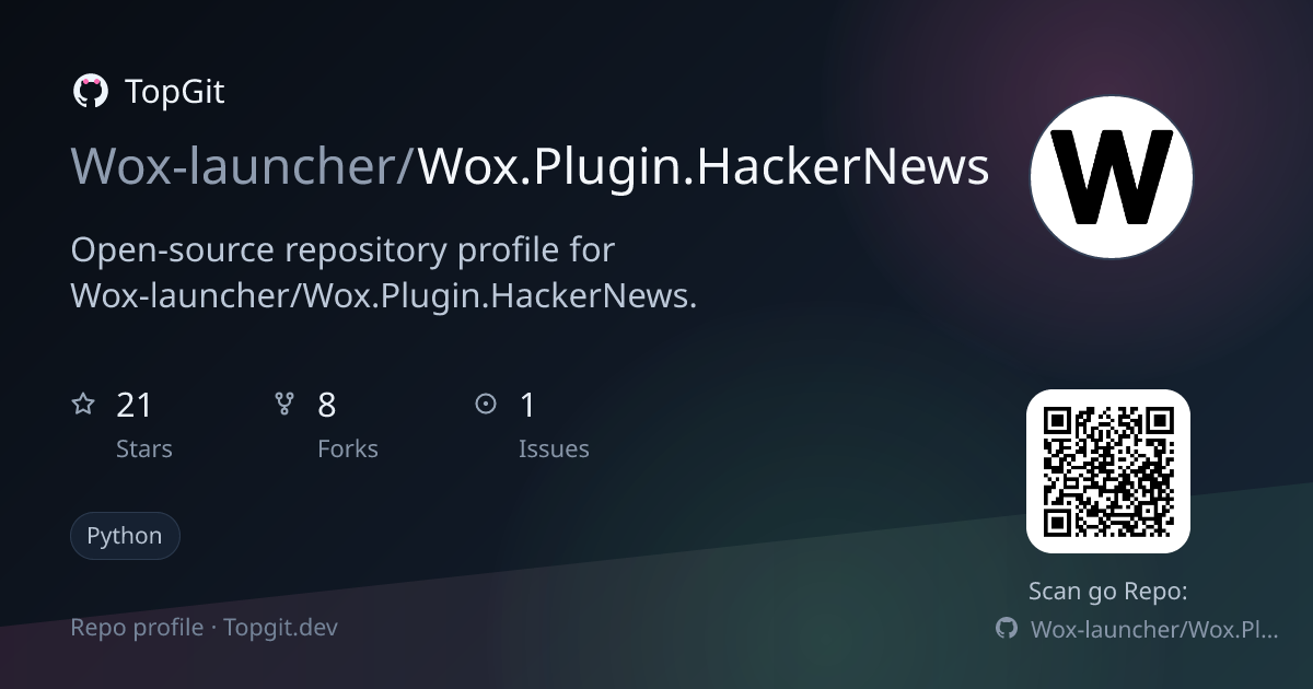 TopGit repo profile image for Wox-launcher/Wox.Plugin.HackerNews