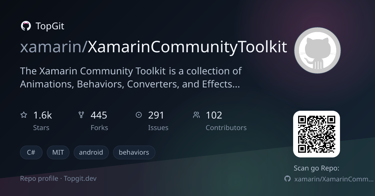 TopGit repo profile image for xamarin/XamarinCommunityToolkit