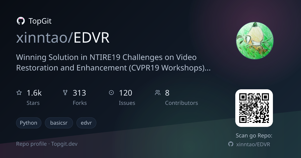 TopGit repo profile image for xinntao/EDVR
