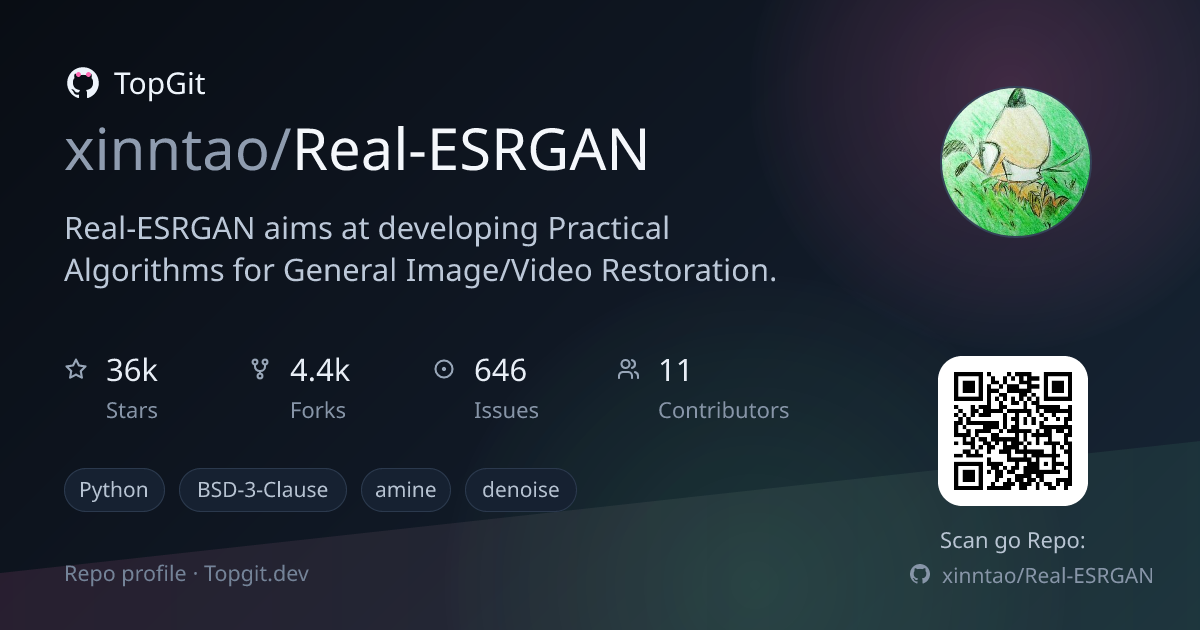 TopGit repo profile image for xinntao/Real-ESRGAN