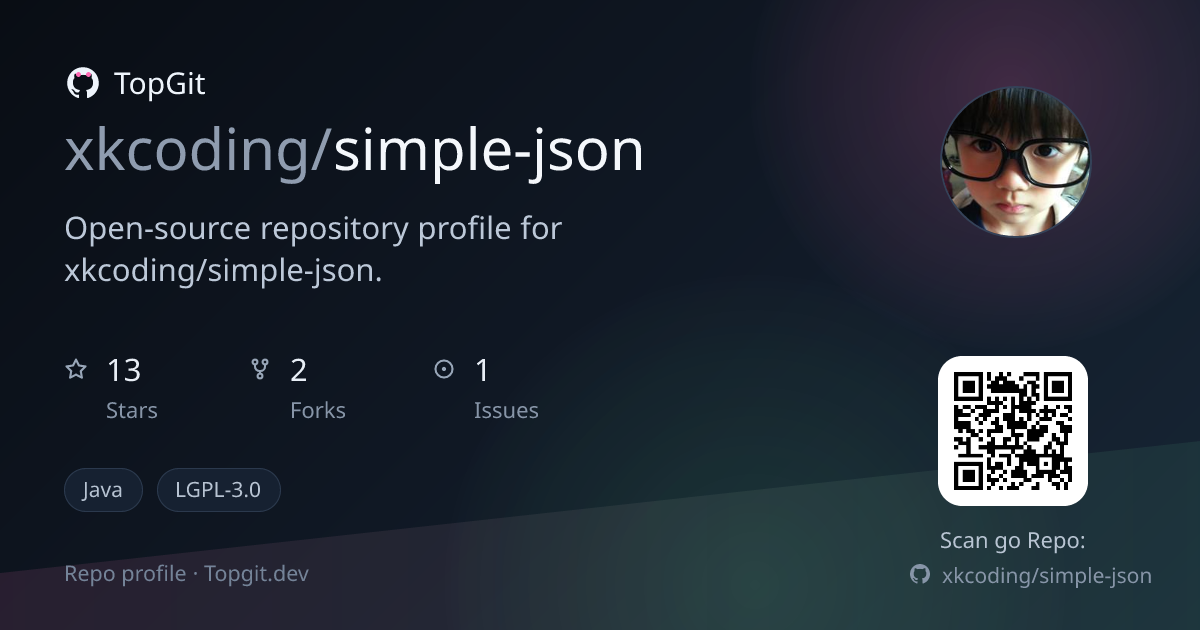 TopGit repo profile image for xkcoding/simple-json
