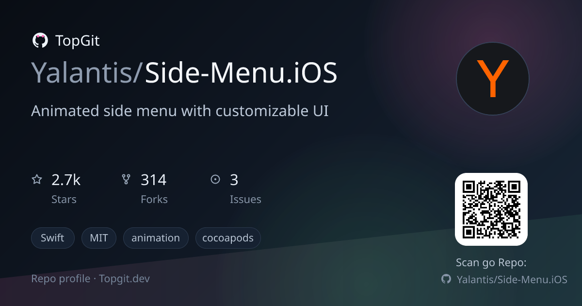 TopGit repo profile image for Yalantis/Side-Menu.iOS