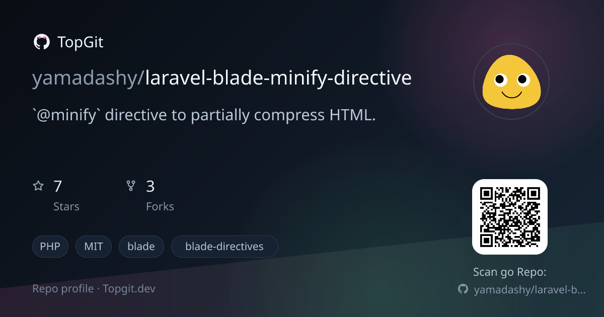 TopGit repo profile image for yamadashy/laravel-blade-minify-directive