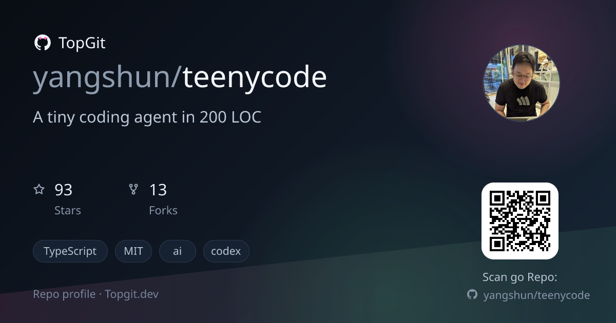 TopGit repo profile image for yangshun/teenycode