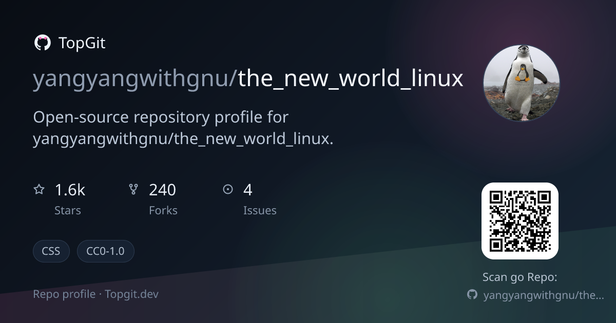 TopGit repo profile image for yangyangwithgnu/the_new_world_linux