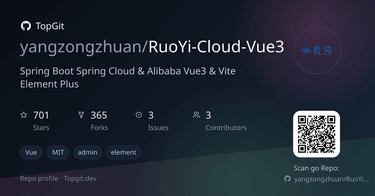 TopGit repo profile image for yangzongzhuan/RuoYi-Cloud-Vue3