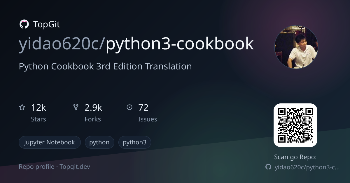 TopGit repo profile image for yidao620c/python3-cookbook