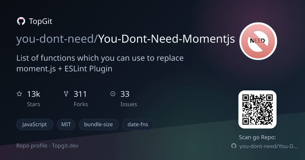 TopGit repo profile image for you-dont-need/You-Dont-Need-Momentjs