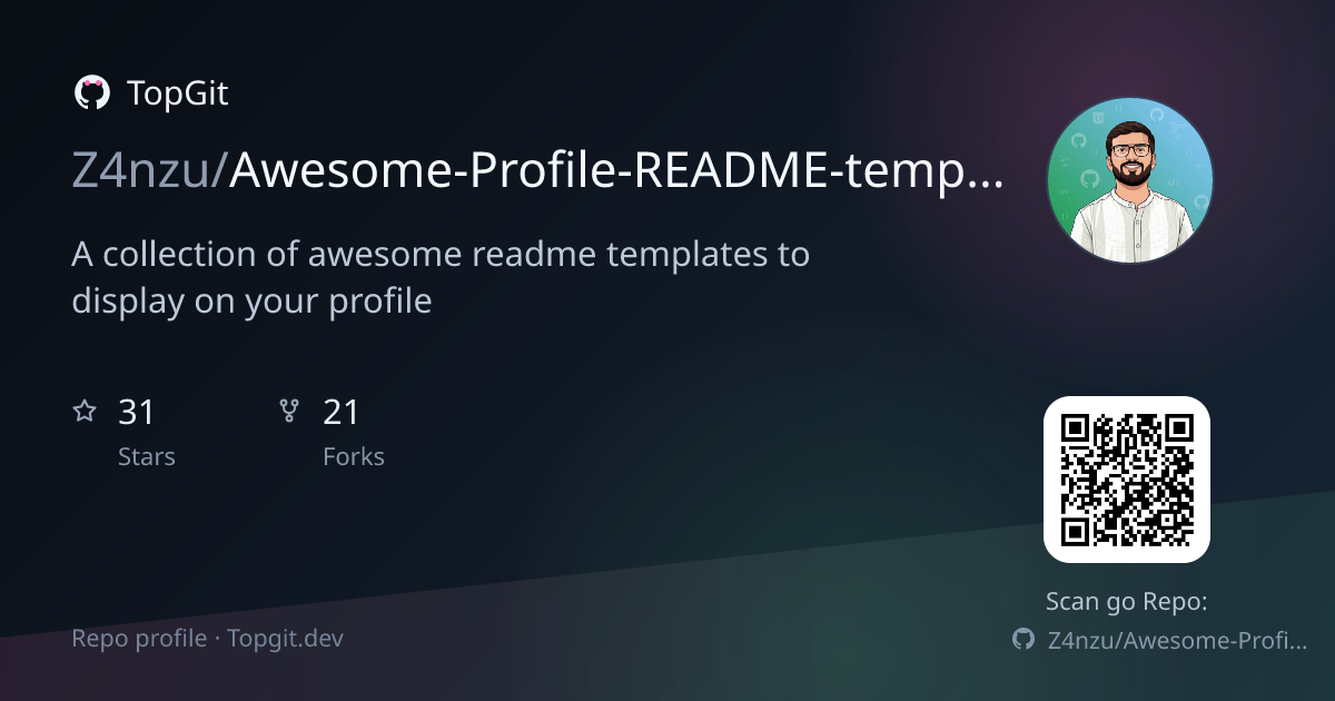 TopGit repo profile image for Z4nzu/Awesome-Profile-README-templates