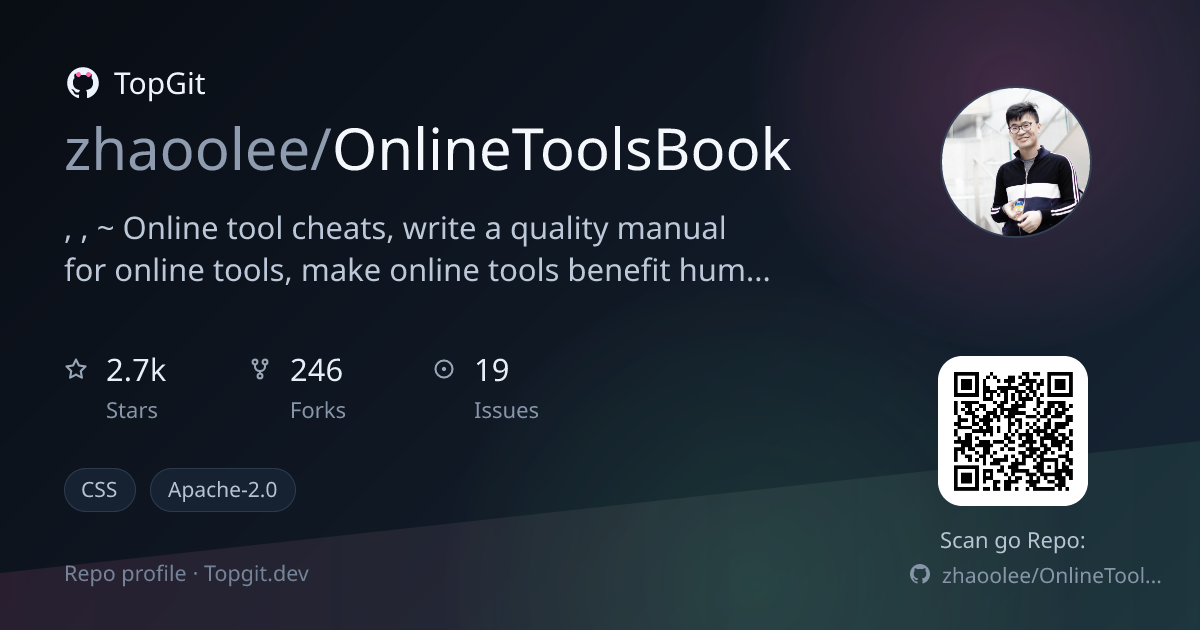 TopGit repo profile image for zhaoolee/OnlineToolsBook