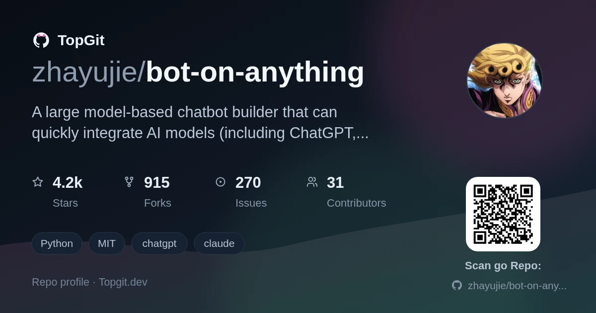 TopGit repo profile image for zhayujie/bot-on-anything