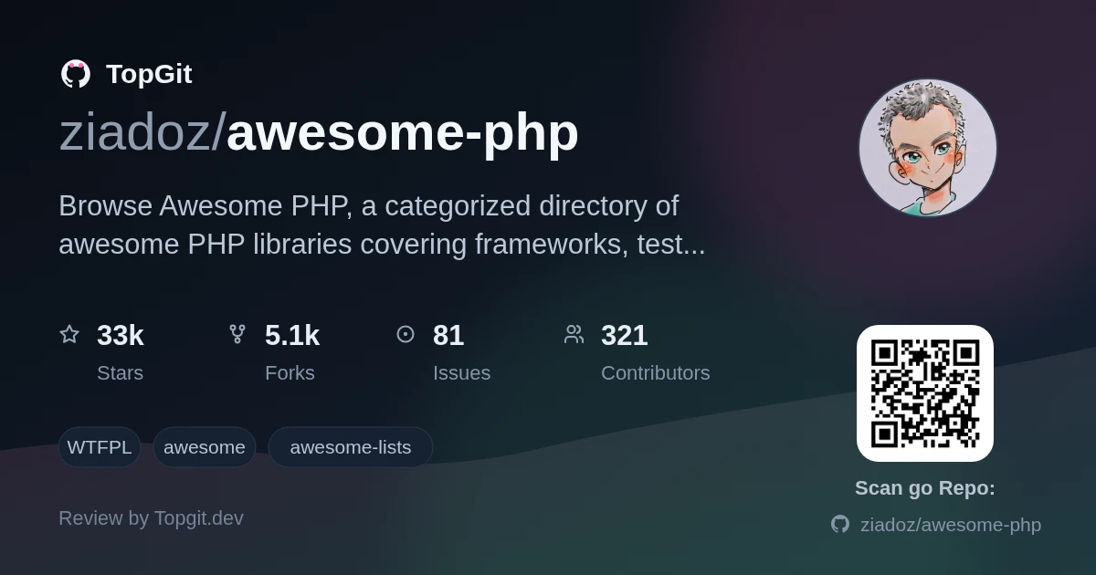 TopGit repo profile image for ziadoz/awesome-php