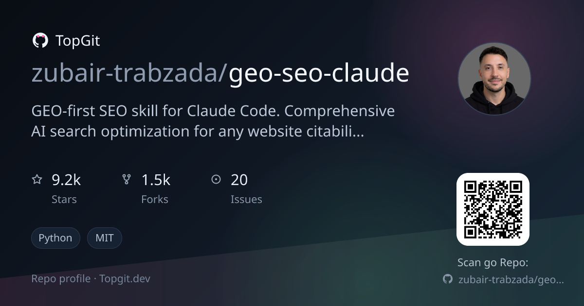 TopGit repo profile image for zubair-trabzada/geo-seo-claude