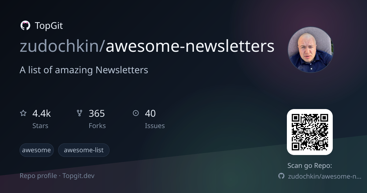 TopGit repo profile image for zudochkin/awesome-newsletters